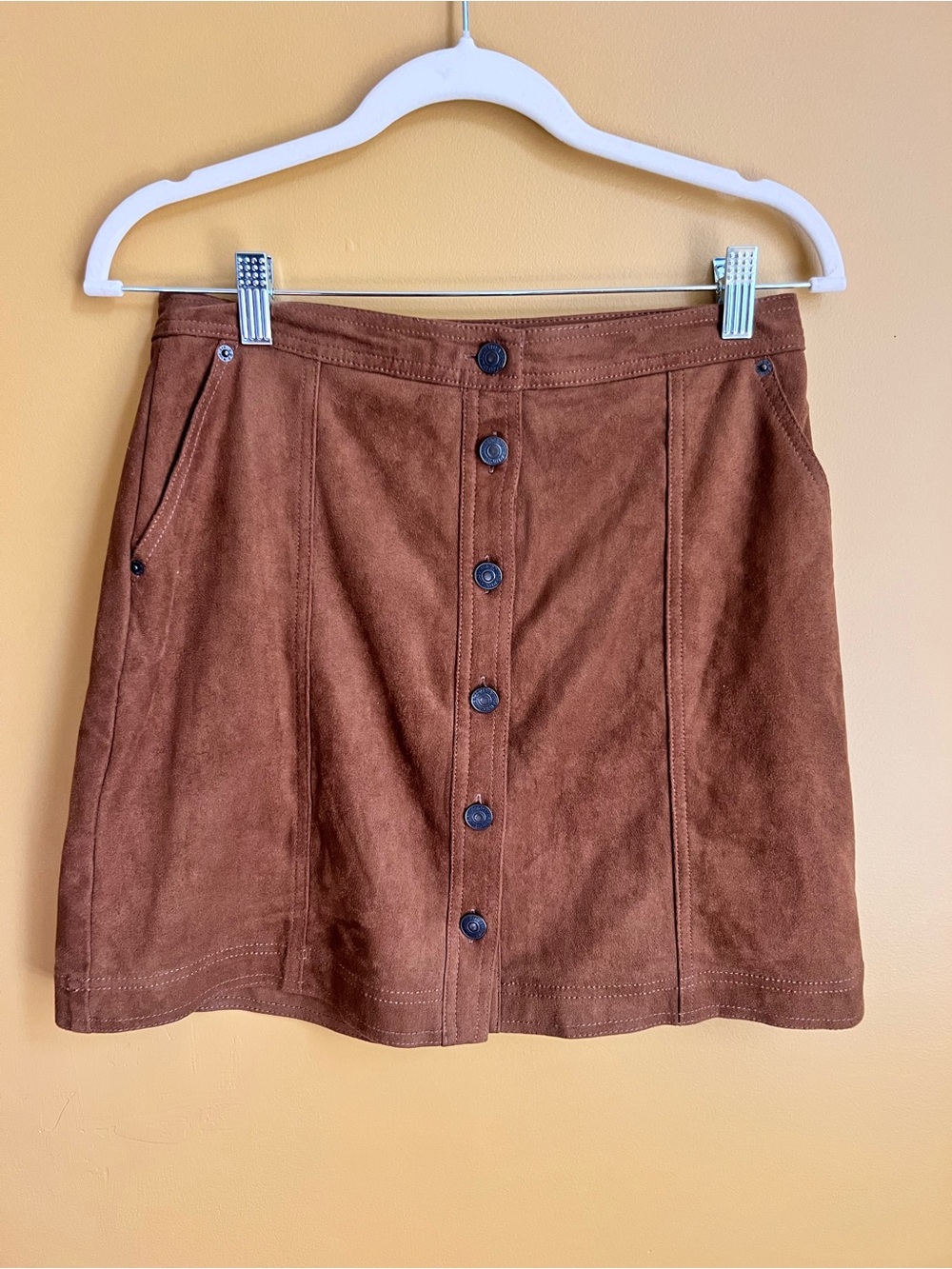 Abercrombie & Fitch Button-Front Brown Suede Mini Skirt